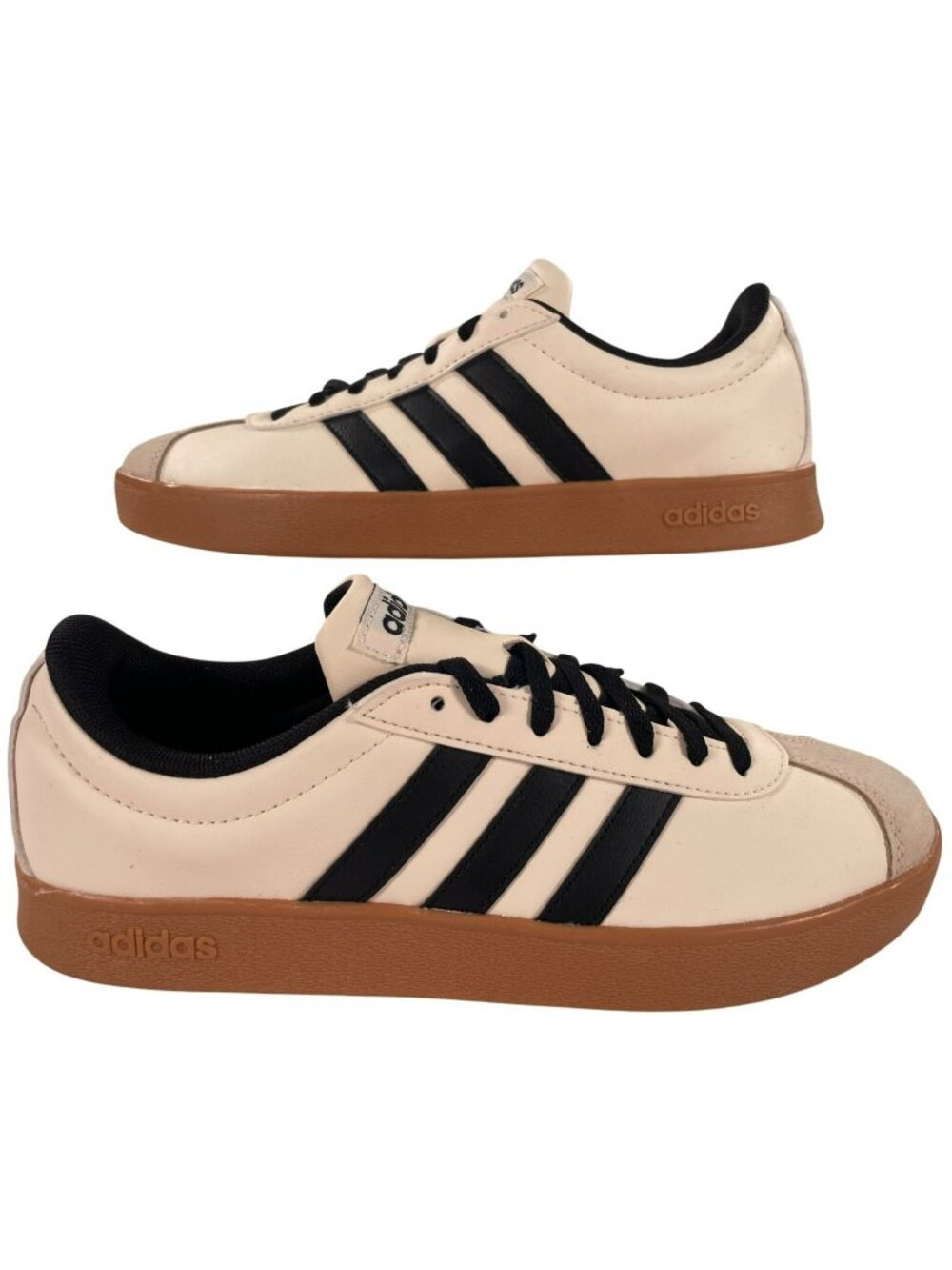 Adidas VL Court Base Shoes Beige & Black Sneakers Gum Sole Casual Wmn's Sz 7 NEW